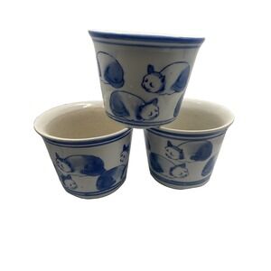 Chinoiserie porcelain herb planters" or "Japanese sleeping cat planter-Set Of 3